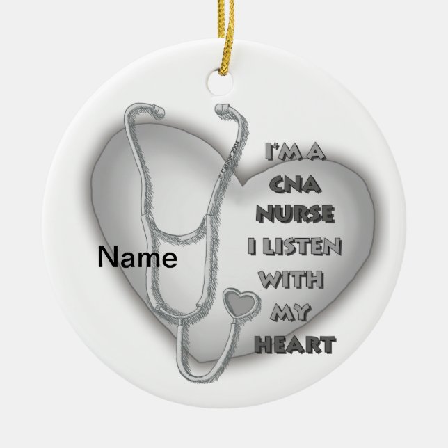 Gray Heart CNA Nurse Ceramic Ornament (Front)