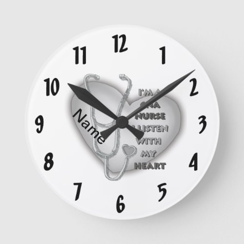 Gray Heart CNA Nurse custom name Clock