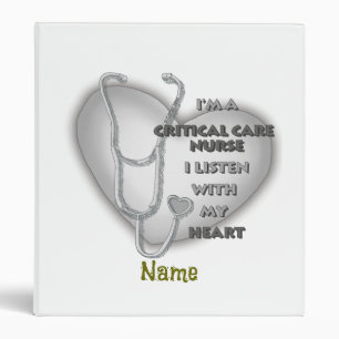 Gray Heart Critical Care Nurse 3 Ring Binder