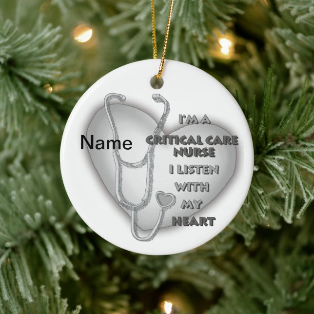Gray Heart Critical Care Nurse Ceramic Ornament (Tree)