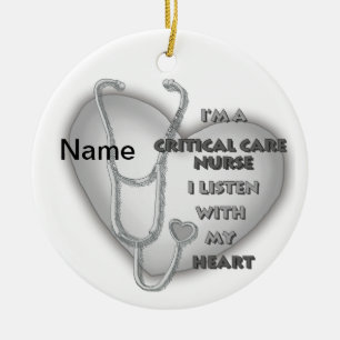 Gray Heart Critical Care Nurse Ceramic Ornament