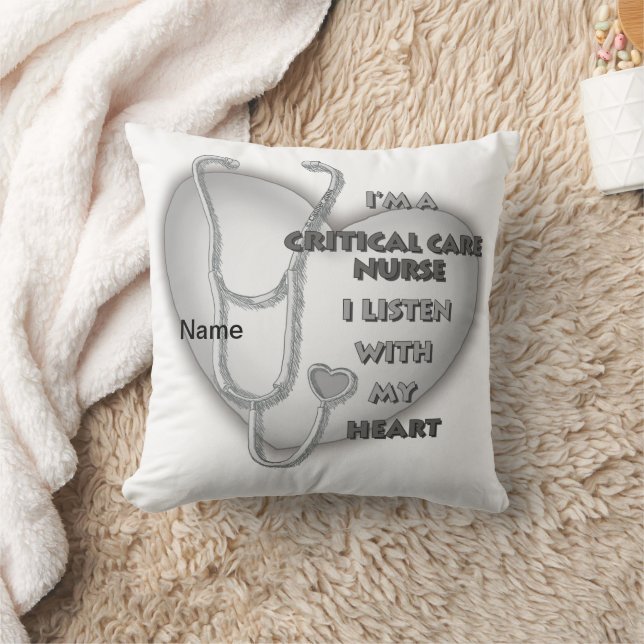 Gray Heart Critical Care Nurse Throw Pillow (Blanket)