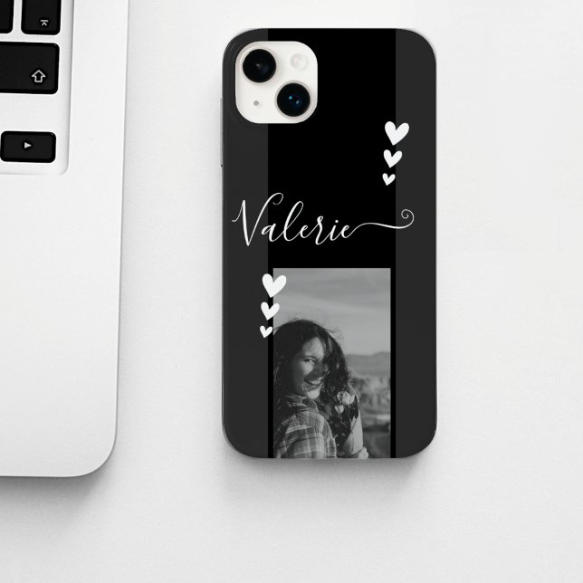 Gray Heart Decor Photo Template Calligraphy Custom Case-Mate iPhone Case (Creator Uploaded)