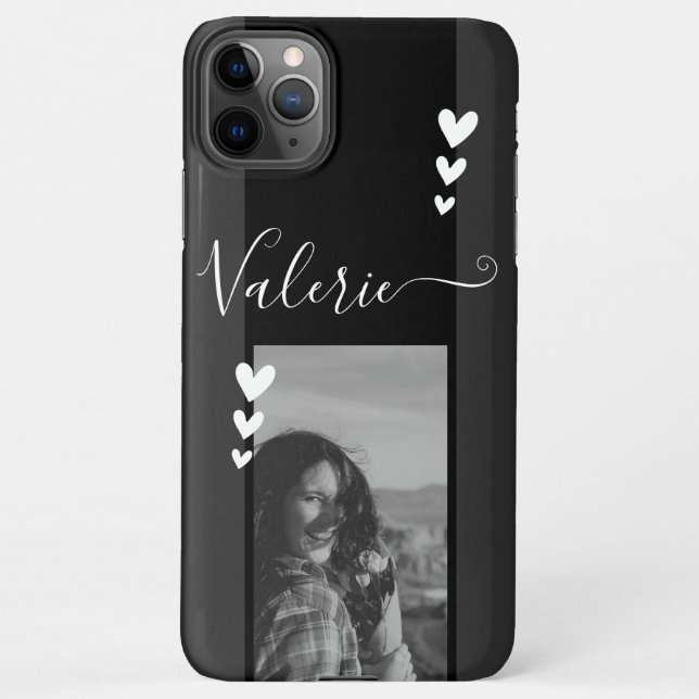 Gray Heart Decor Photo Template Calligraphy Custom iPhone Case (Back)