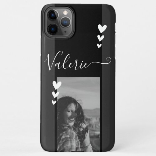 Gray Heart Decor Photo Template Calligraphy Custom iPhone 11Pro Max Case