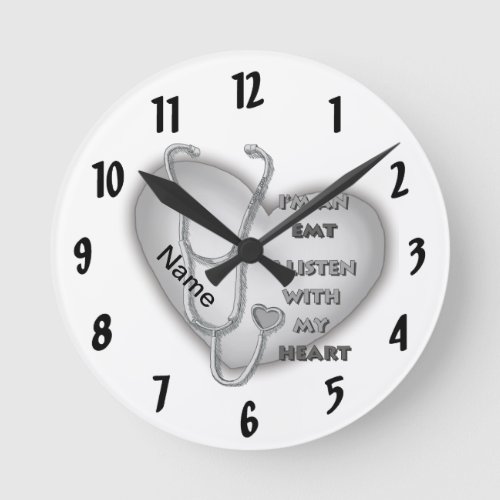 Gray Heart EMT custom name Clock