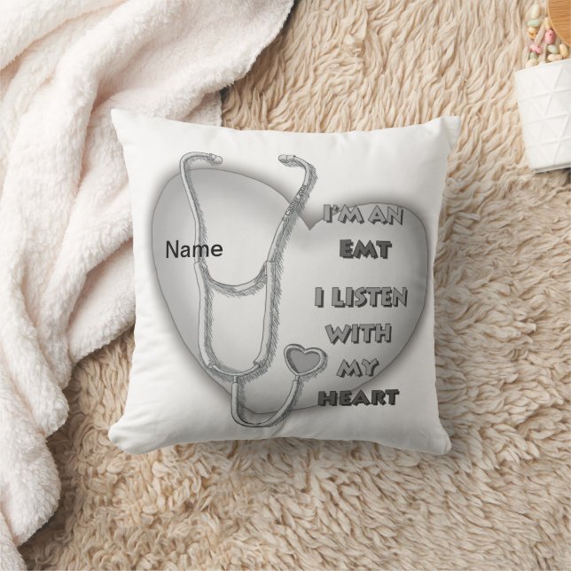 Gray Heart EMT Throw Pillow (Blanket)