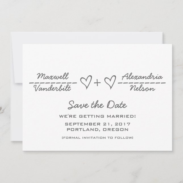 Gray Heart Equation Save the Date Invite (Front)