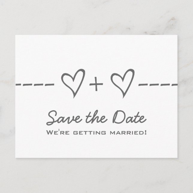 Gray Heart Equation Save the Date Postcard (Front)