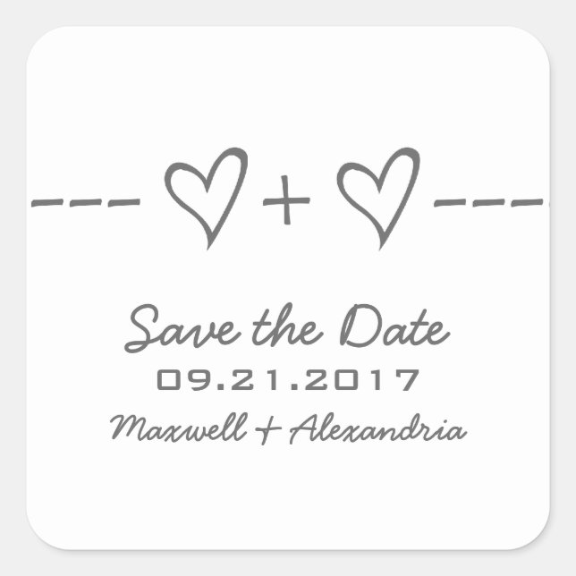 Gray Heart Equation Save the Date Stickers (Front)