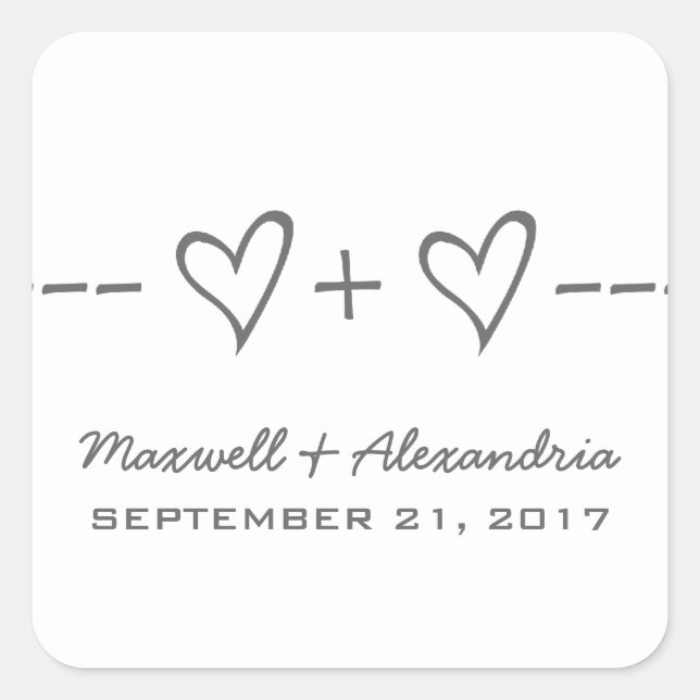 Gray Heart Equation Wedding Stickers (Front)