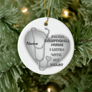 Gray heart exceptional nurse  ceramic ornament