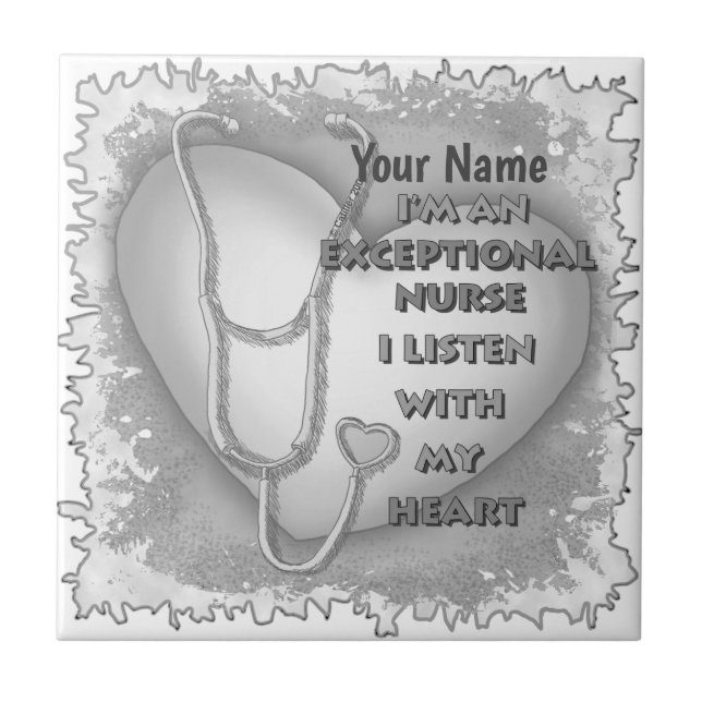 Gray heart exceptional nurse  ceramic tile (Front)