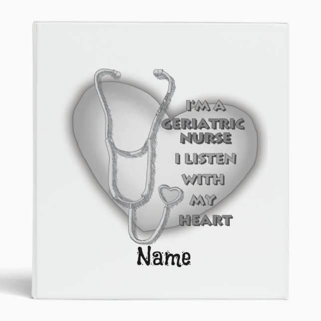 Gray heart Geriatric Nurse 3 Ring Binder (Front)