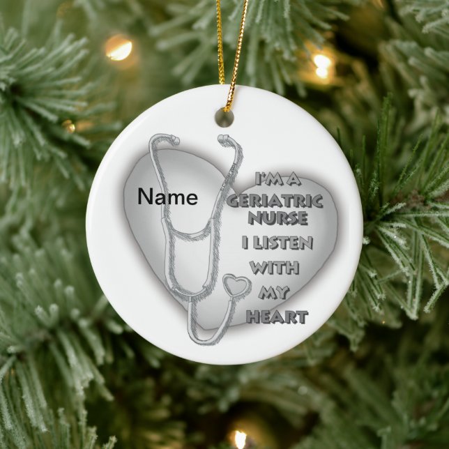 Gray heart Geriatric Nurse Ceramic Ornament (Tree)