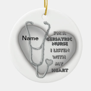 Gray heart Geriatric Nurse Ceramic Ornament