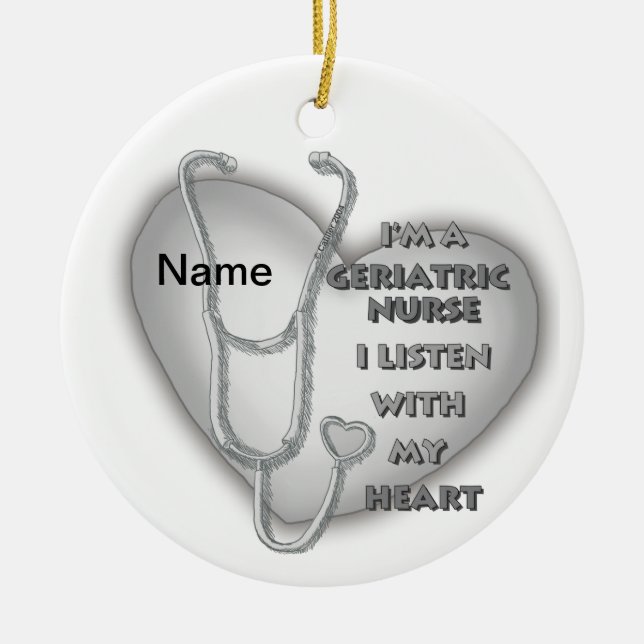 Gray heart Geriatric Nurse Ceramic Ornament (Front)