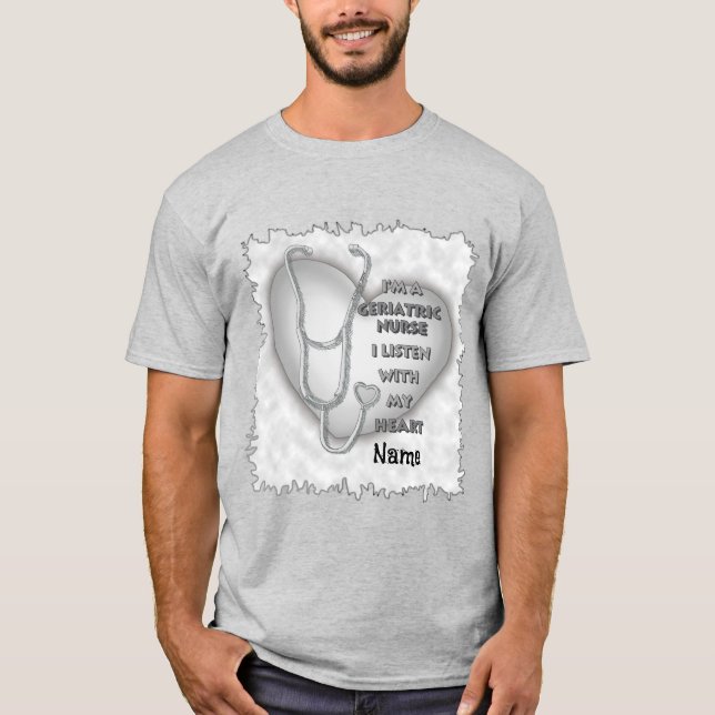 Gray heart Geriatric Nurse T-Shirt (Front)