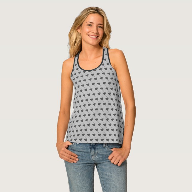 Gray Heart Girly Fun Balloon Pattern Gray Chic Tank Top (Front Full)