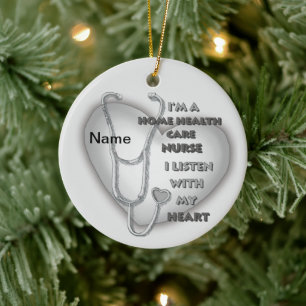 Gray Heart Health Care Nurse Ceramic Ornament