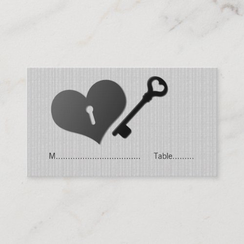 Gray Heart Lock and Key Place Card