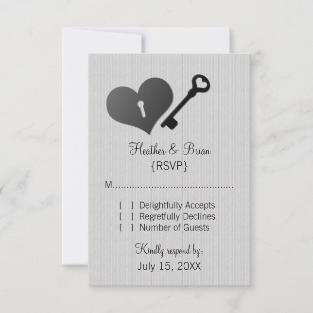 Gray Heart Lock and Key Response Card (Front)