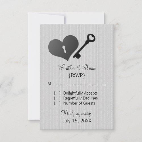 Gray Heart Lock and Key Response Card Personalized Invitations