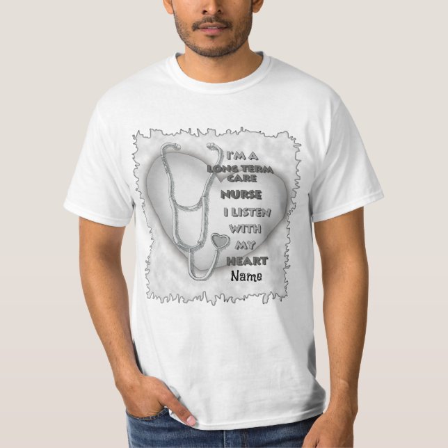 Gray Heart Long Term Care Nurse T-Shirt (Front)