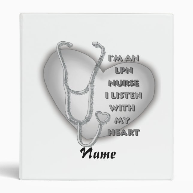 Gray Heart LPN Nurse 3 Ring Binder (Front)