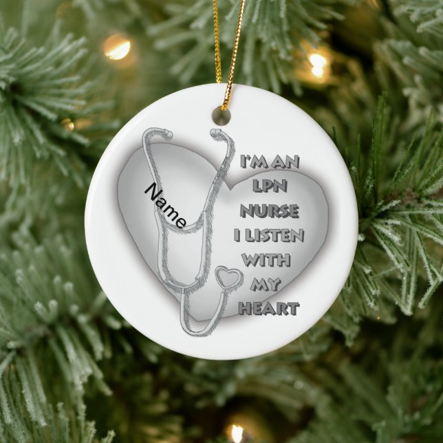 Gray Heart LPN Nurse Ceramic Ornament (Tree)