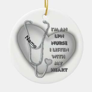 Gray Heart LPN Nurse Ceramic Ornament