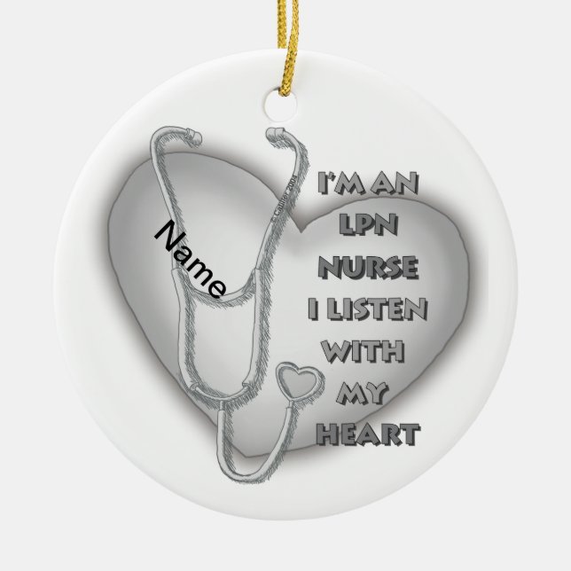 Gray Heart LPN Nurse Ceramic Ornament (Front)
