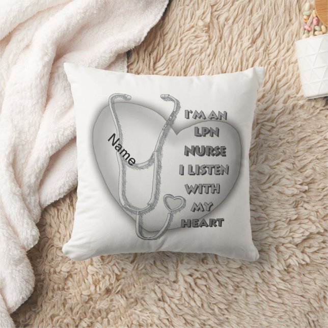 Gray Heart LPN Nurse Throw Pillow (Blanket)