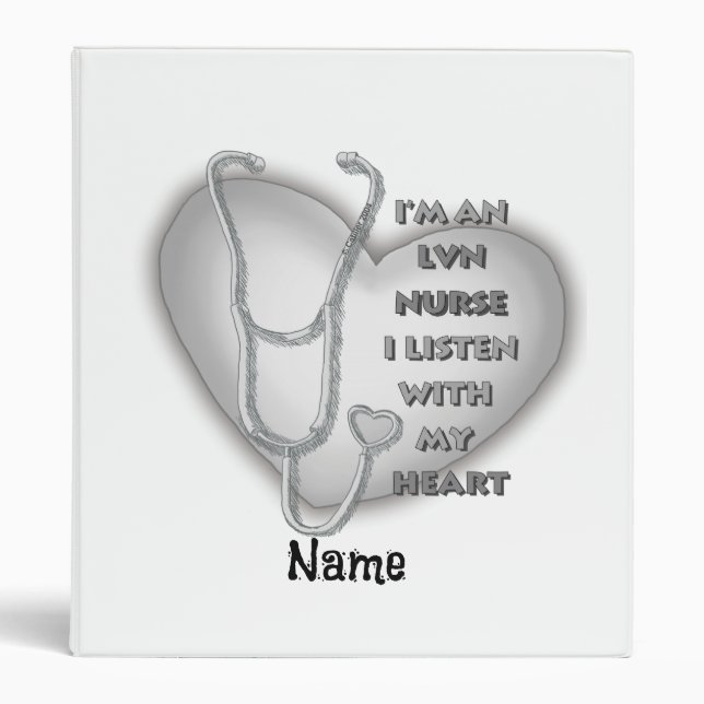 Gray Heart LVN Nurse 3 Ring Binder (Front)