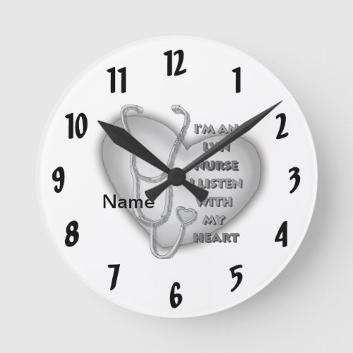 Gray Heart LVN Nurse custom name clock