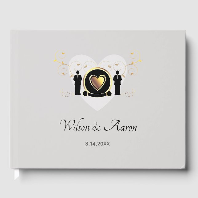 Gray Heart Male Wedding | Guestbook (Front)