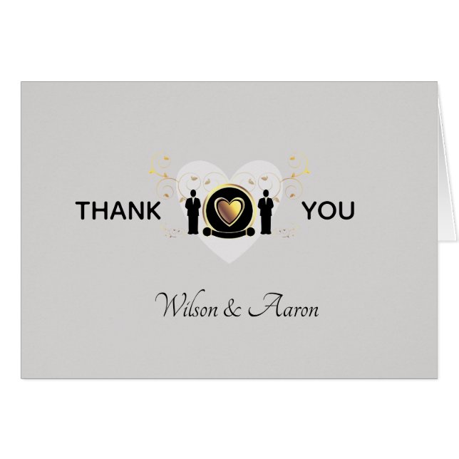 Gray Heart Male Wedding | Thank You Card (Front Horizontal)