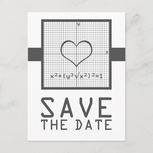 Gray Heart Math Graph Save the Date Postcard (Front)