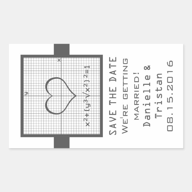 Gray Heart Math Graph Save the Date Stickers (Front)