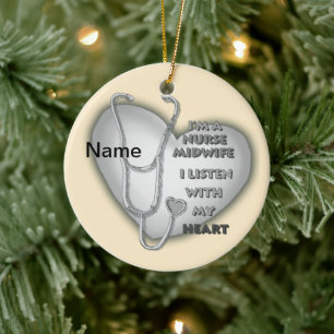 Gray Heart Midwife Nurse Ceramic Ornament