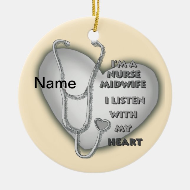 Gray Heart Midwife Nurse Ceramic Ornament (Front)