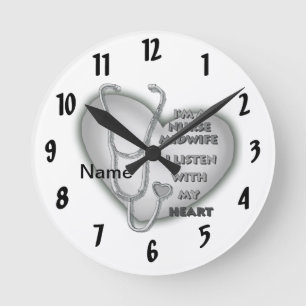 Gray Heart Midwife Nurse Round Clock