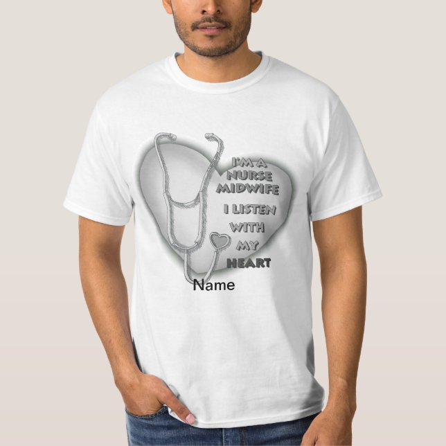 Gray Heart Midwife Nurse T-Shirt (Front)