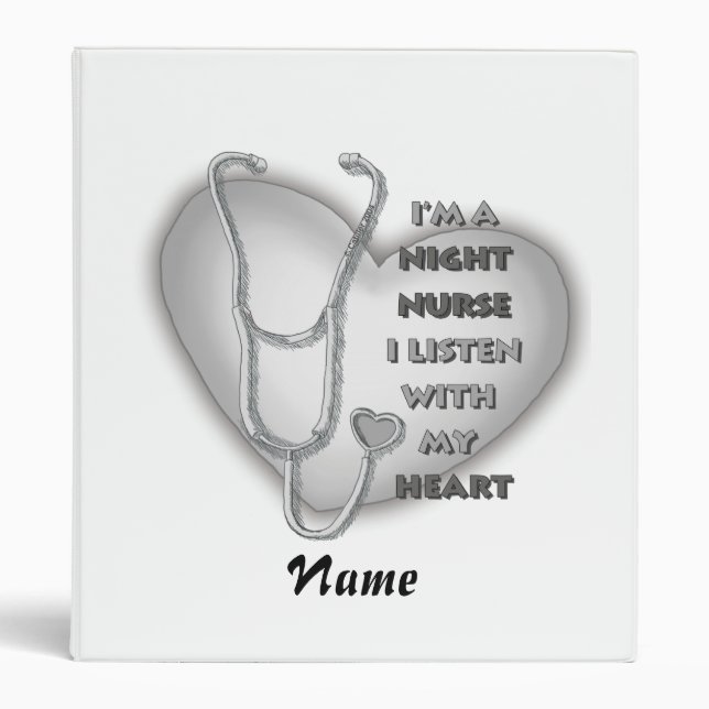 Gray Heart Night Nurse 3 Ring Binder (Front)