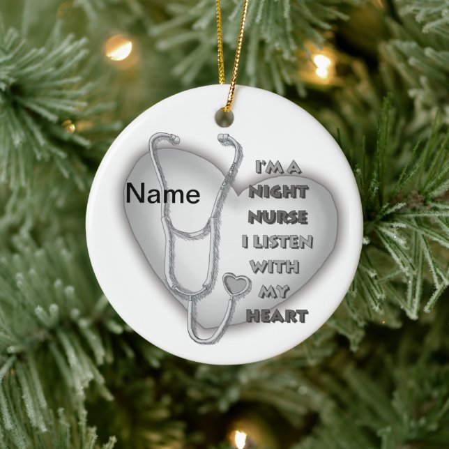 Gray Heart Night Nurse Ceramic Ornament (Tree)