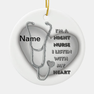 Gray Heart Night Nurse Ceramic Ornament