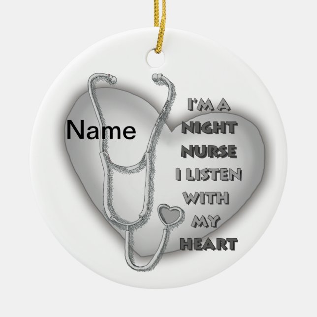 Gray Heart Night Nurse Ceramic Ornament (Front)