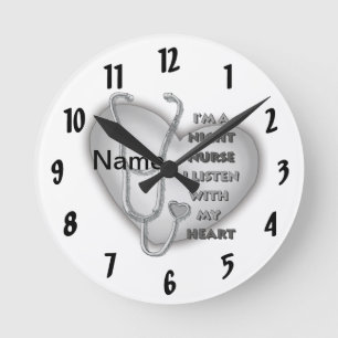 Gray Heart Night Nurse Round Clock