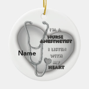 Gray Heart Nurse Anesthetist Ceramic Ornament