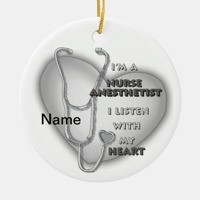 Gray Heart Nurse Anesthetist Ceramic Ornament (Front)